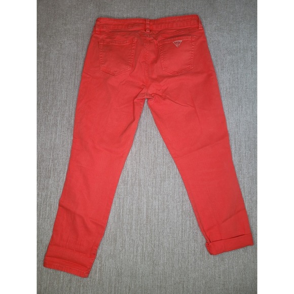 Guess Brittney Cropped Pants Women 29 Orange Denim Mid Rise Stretch Skinny Capri - Picture 5 of 15